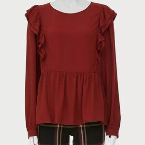 Loft Wild Currant Ruffle-Sleeve Peplum Top